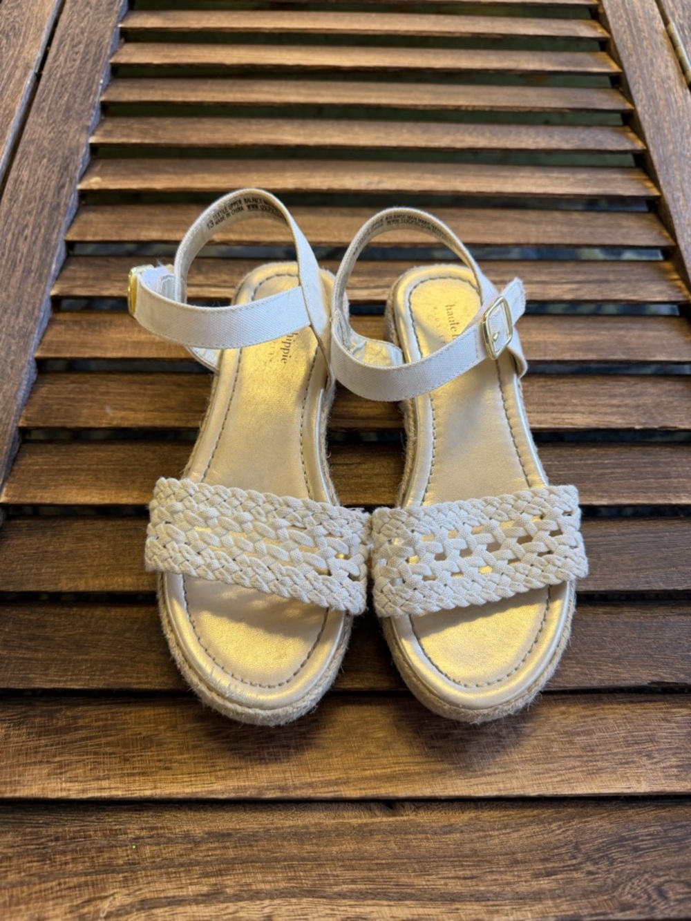 Haute Hippie Girls Braided White Cream Ankle-Strap Sandals Small Wedge Size 13